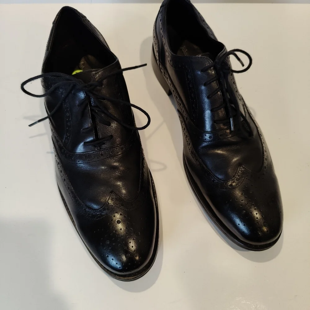 Johnson Murphy Black Leather Lace-up Dress Shoes